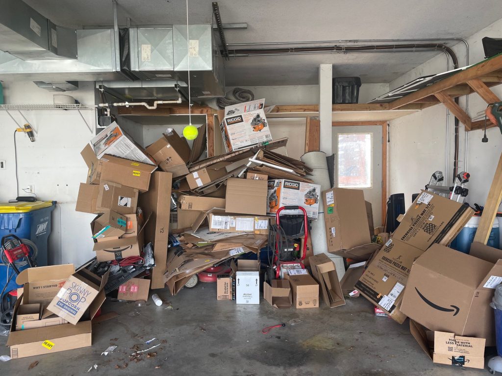large pile of cardboard boxes